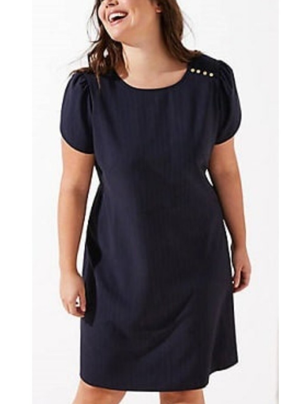 Loft Navy Short Sleeve Shoulder-Button Dress Size 22